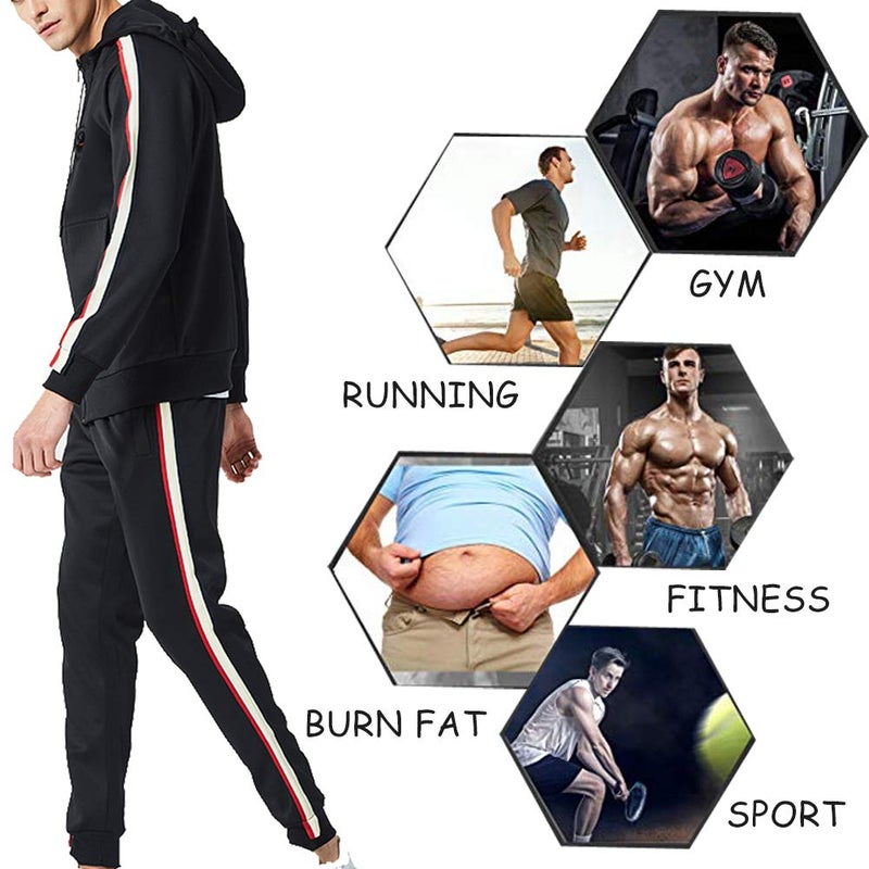 DUOFIER Men's Tracksuit Set Full Zip Long Sleeve Jogging Running Sweatsuits, Black-2XL - Image 4